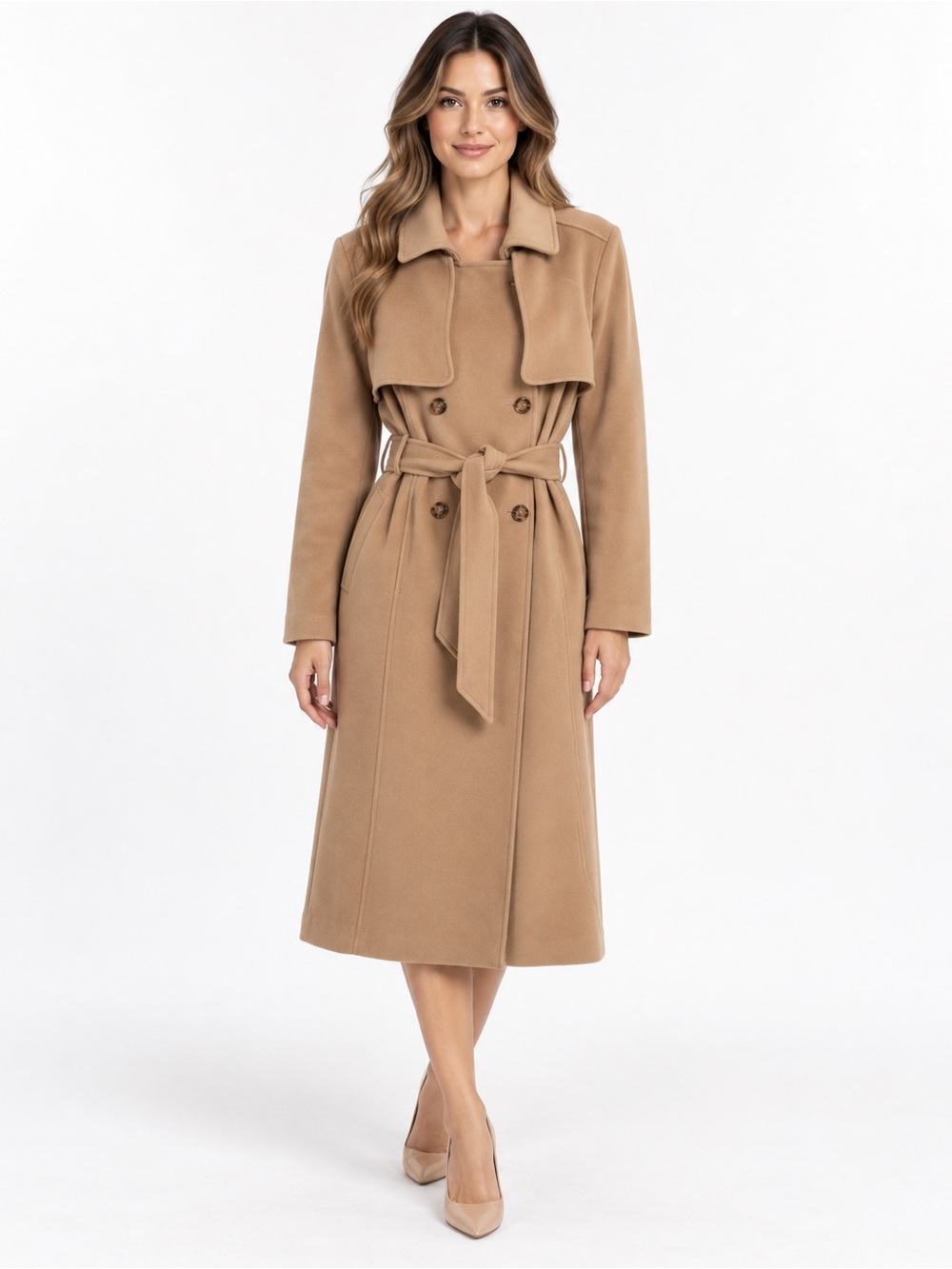 Abercrombie & Fitch Women’s S Camel Trench Coat Belted Double Breasted Long